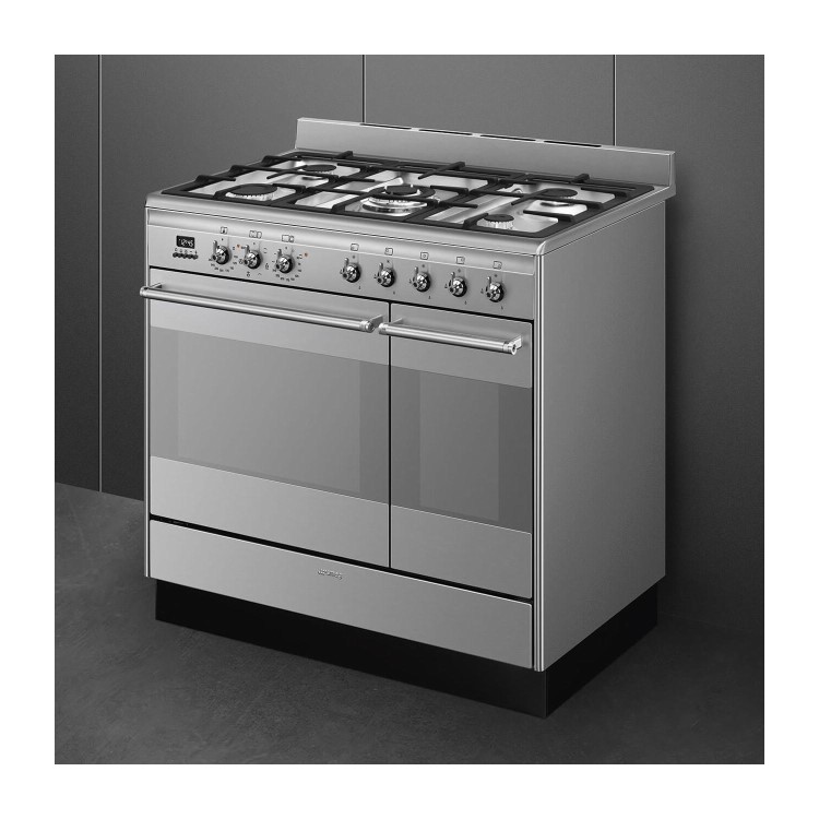 Smeg Concert 90cm Dual Fuel Double Oven Range Cooker - Stainless Steel