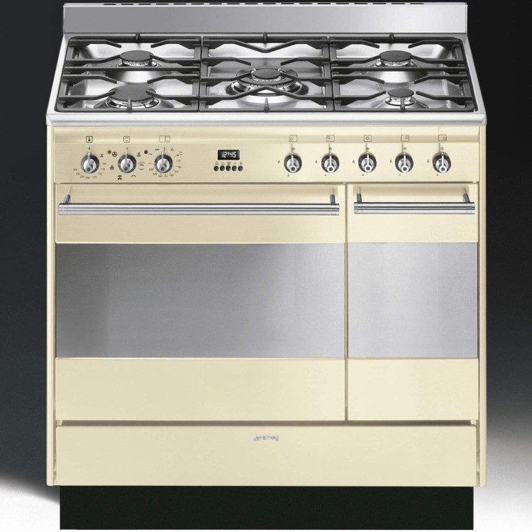 Smeg SUK92P9-1 Concert 90cm Dual Fuel Range Cooker - Gloss Cream