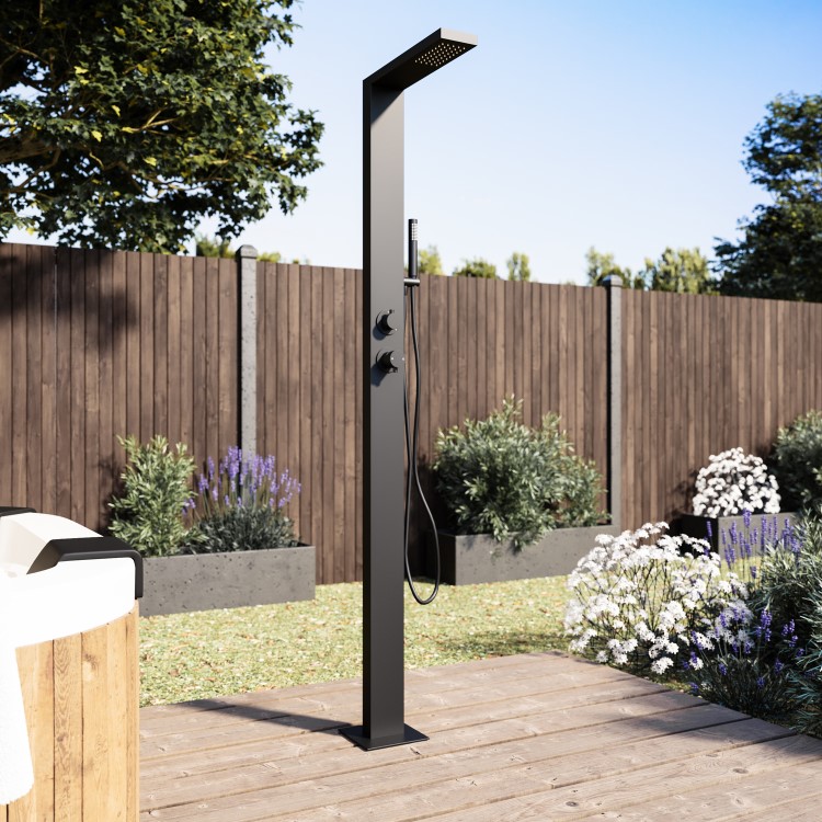 Black Outdoor Shower with Pencil Hand Shower 2 Outlets - Suva