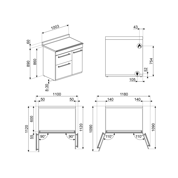 Refurbished Smeg Symphony SY103 100cm Dual Fuel Range Cooker Stainless Steel