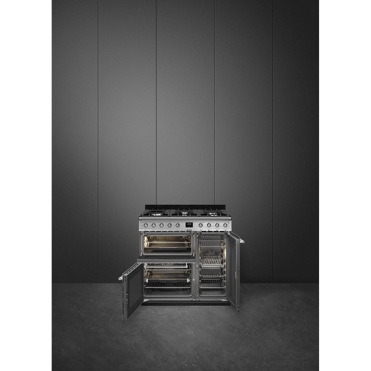 Smeg Symphony Triple Cavity 90cm Dual Fuel Range Cooker - Stainless Steel