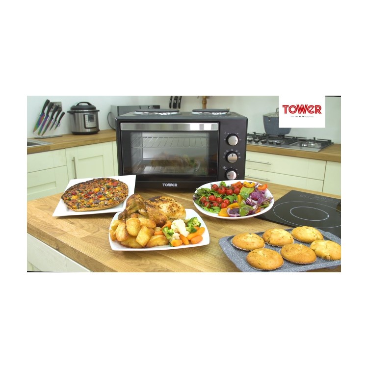 Tower T14013 28L Mini Oven with Dual Hotplates - Black