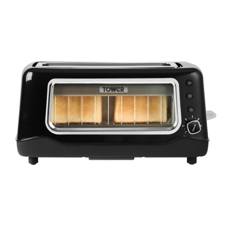 Tower T20011 2 Slice Long Slot Toaster - Black & Glass