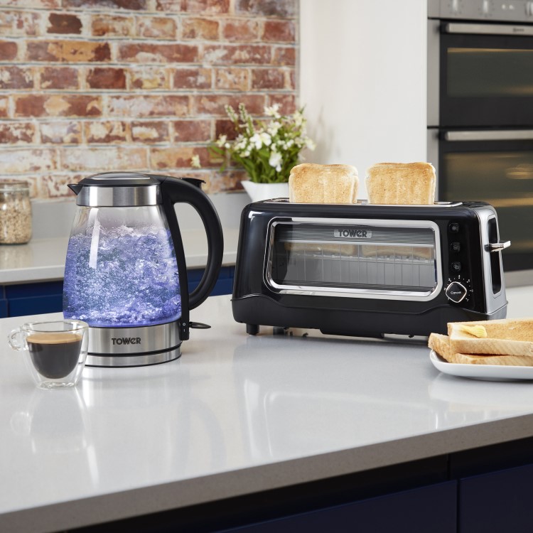 Tower T20011 2 Slice Long Slot Toaster - Black & Glass