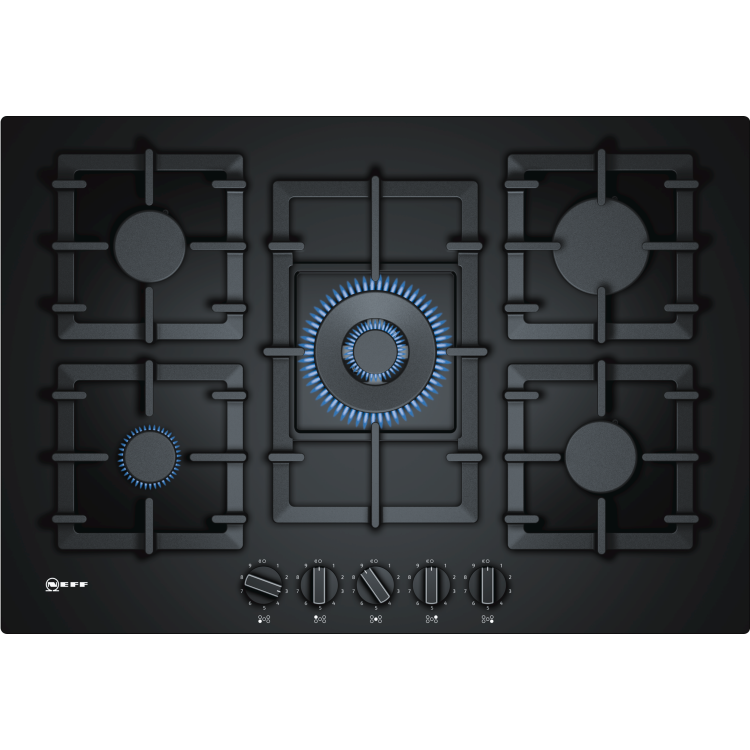 Neff N70 75cm 5 Burner Gas on Glass Gas Hob - Black