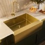 Single Bowl Belfast Brushed Brass Stainless Steel Kitchen Sink- Enza Tamara