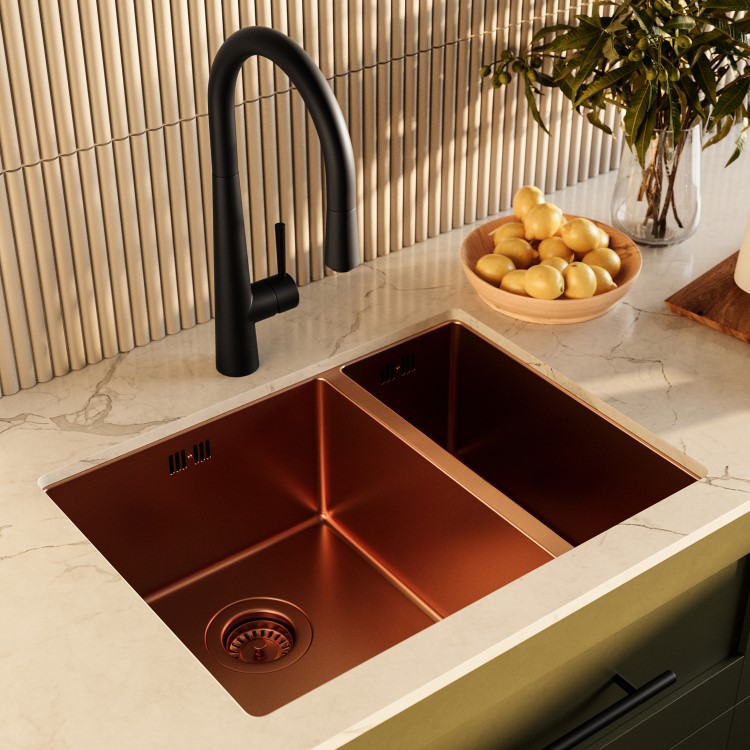 1.5 Bowl Copper Undermount Stainless Steel Kitchen Sink- Enza Tamara