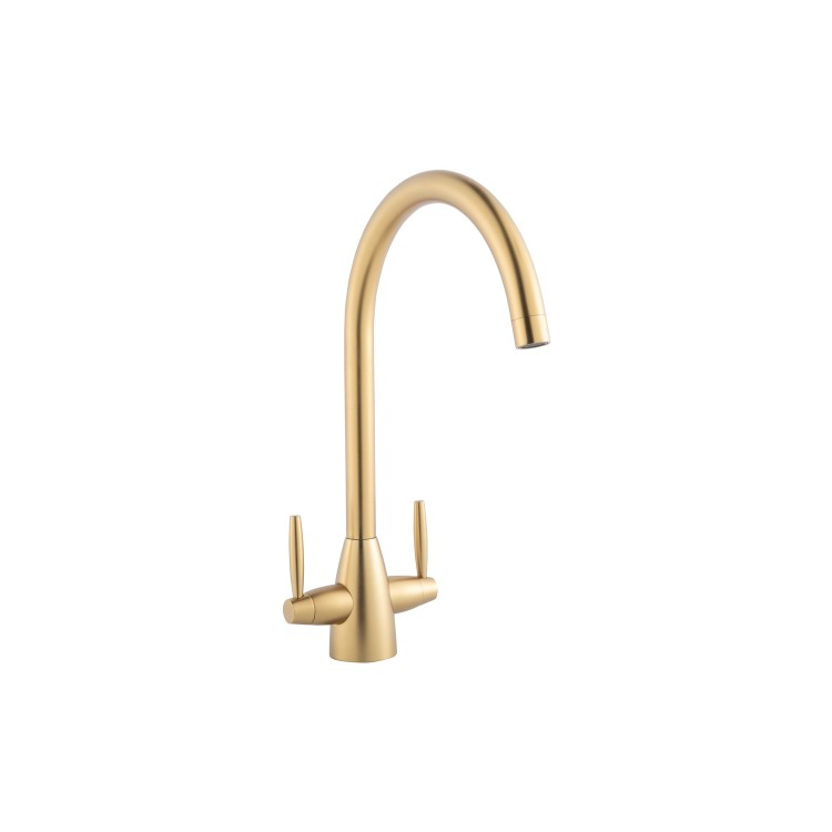 GRADE A1 - Brass Twin Lever Monobloc Kitchen Sink Mixer Tap - Enza Tamara