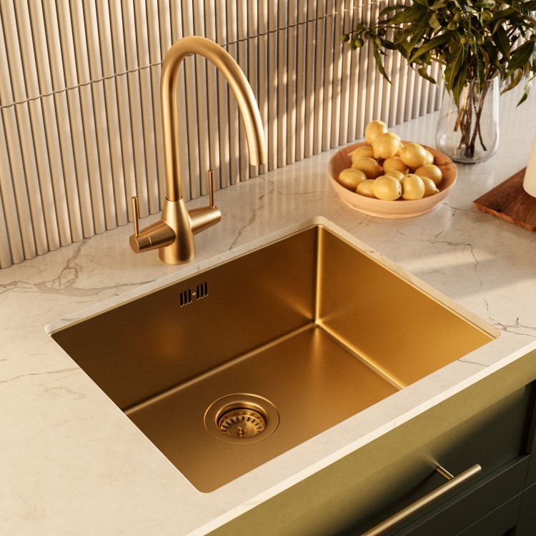 Single Bowl Brushed Brass Undermount Stainless Steel Kitchen Sink - Enza Tamara