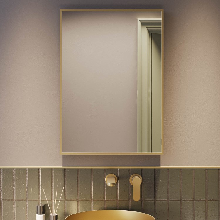 Rectangular Brass Backlit Heated Bathroom Mirror with Lights 500 x 700mm - Taurus