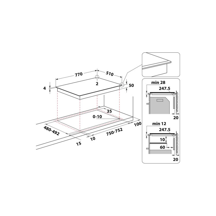 Hotpoint 77cm 4 Zone Induction Hob with CombiDuo