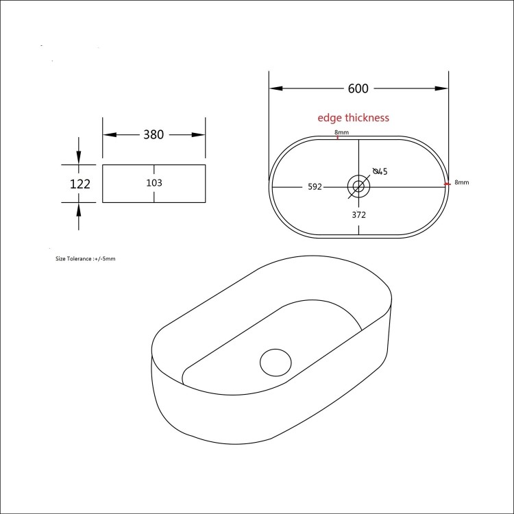 White Oval Countertop Basin 600mm - Tennessee