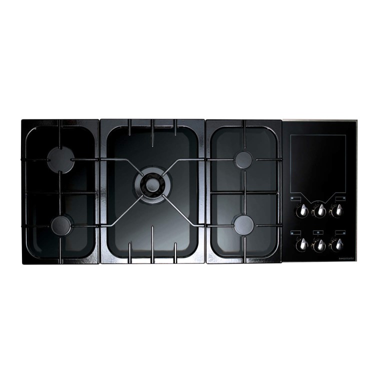 Rangemaster 82080 Toledo Freestyle 120cm Gas Hob With Warming Zone And Gloss Pan Stands - Black