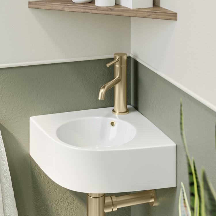 White Wall Hung Corner Basin 440mm - Theo