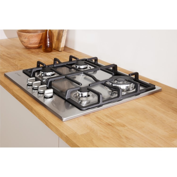 Indesit Aria 58cm 4 Burner Gas Hob with Wok Burner - Stainless Steel