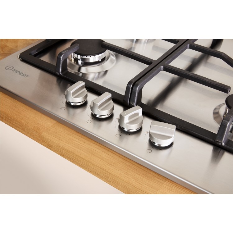 Indesit Aria 58cm 4 Burner Gas Hob with Wok Burner - Stainless Steel