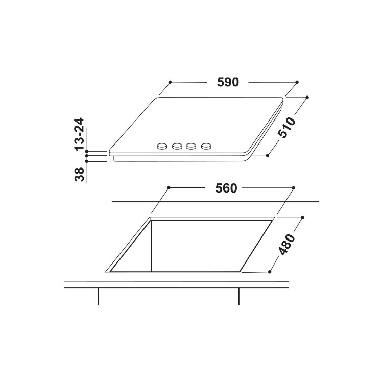 Indesit Aria 58cm 4 Burner Gas Hob with Wok Burner - Stainless Steel