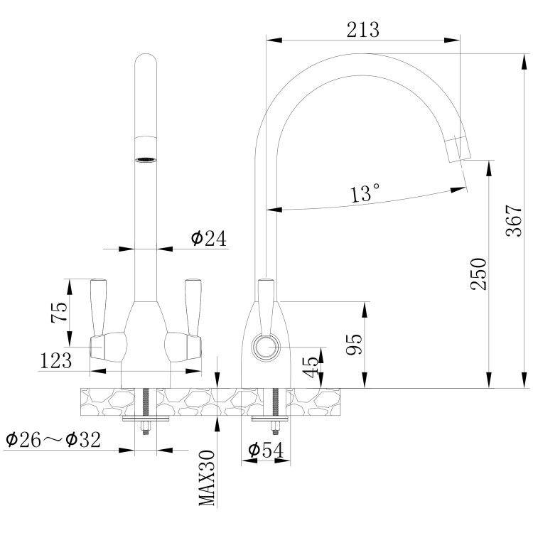 Enza Bronte Polished Chrome Twin Lever Kitchen Mixer Tap