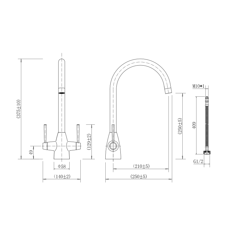 Enza Tamara Dual Lever Monobloc Mixer Kitchen Tap- Chrome