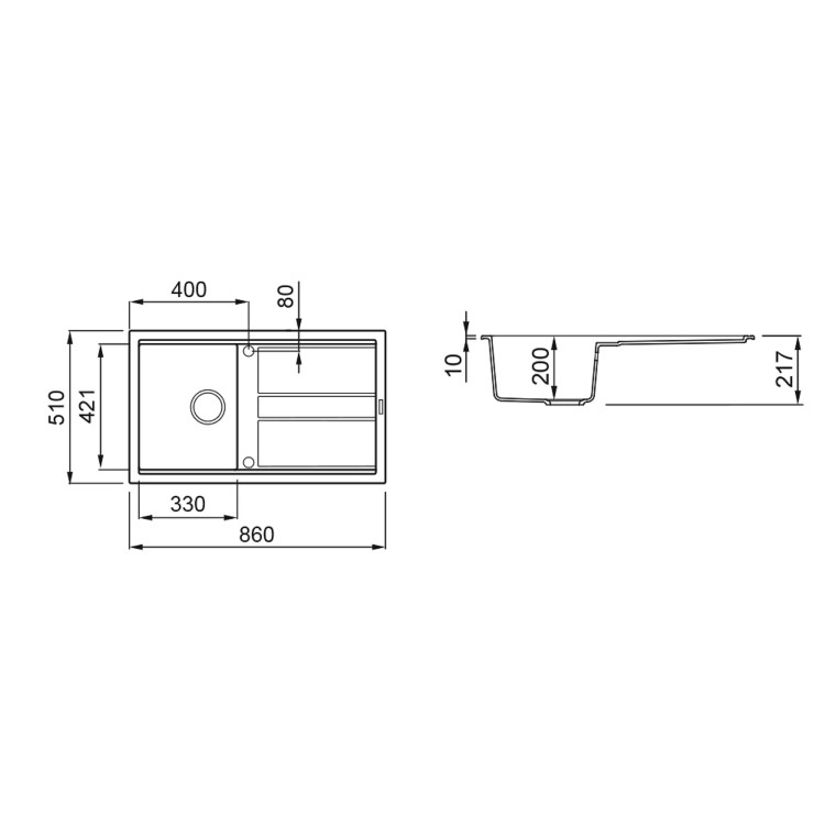 Rangemaster Topaz Single Bowl Inset White Granite Kitchen Sink- 860mm x 510mm