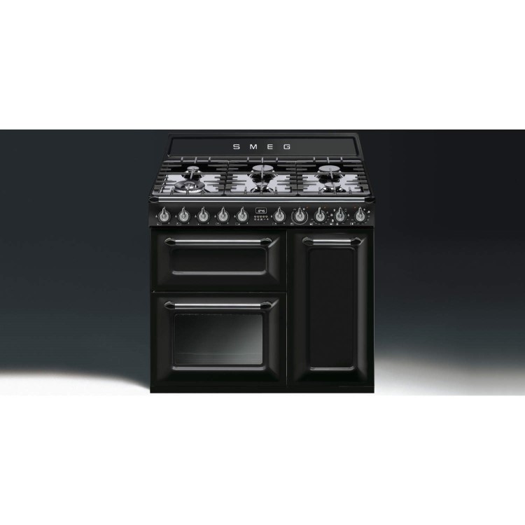 Smeg TR93BL Victoria Triple Cavity 90cm Wide Dual Fuel Cooker Black