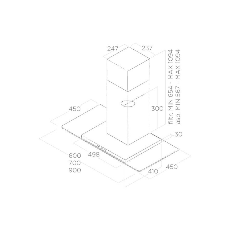 Elica TRIBE-60 60cm Chimney Cooker Hood With Flat Glass Canopy - Stainless Steel