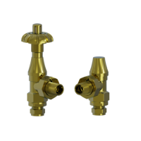 Maesta Antique Brass Traditional TRV Angled Thermostatic Radiator Valves With Lockshield