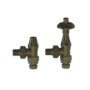 Maesta Antique Brass Traditional TRV Angled Thermostatic Radiator Valves With Lockshield