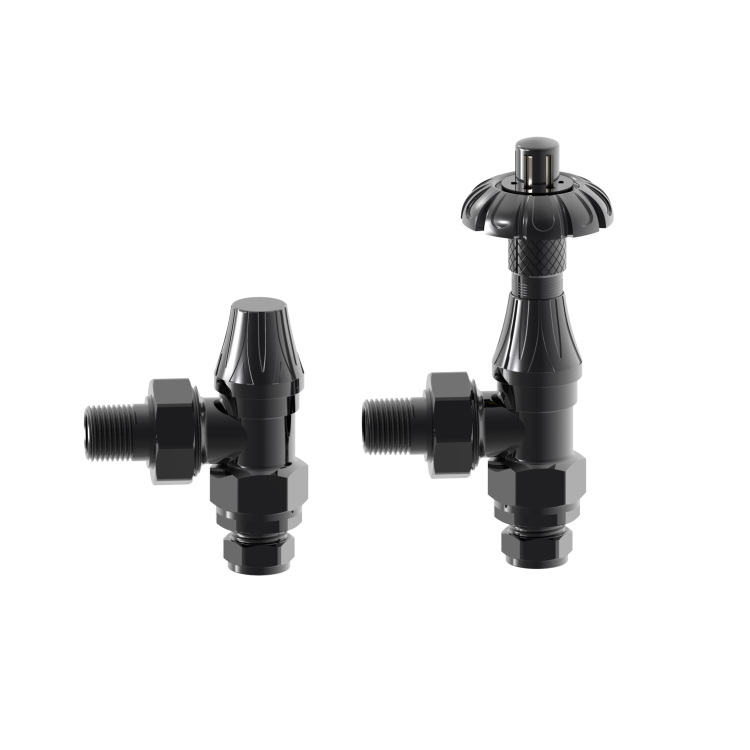 Maesta Black Nickel Traditional TRV Angled Thermostatic Radiator Valves With Lockshield