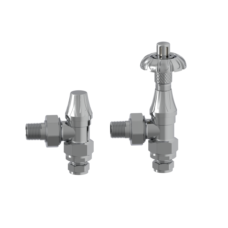 Maesta Chrome Traditional TRV Angled Thermostatic Radiator Valves With Lockshield