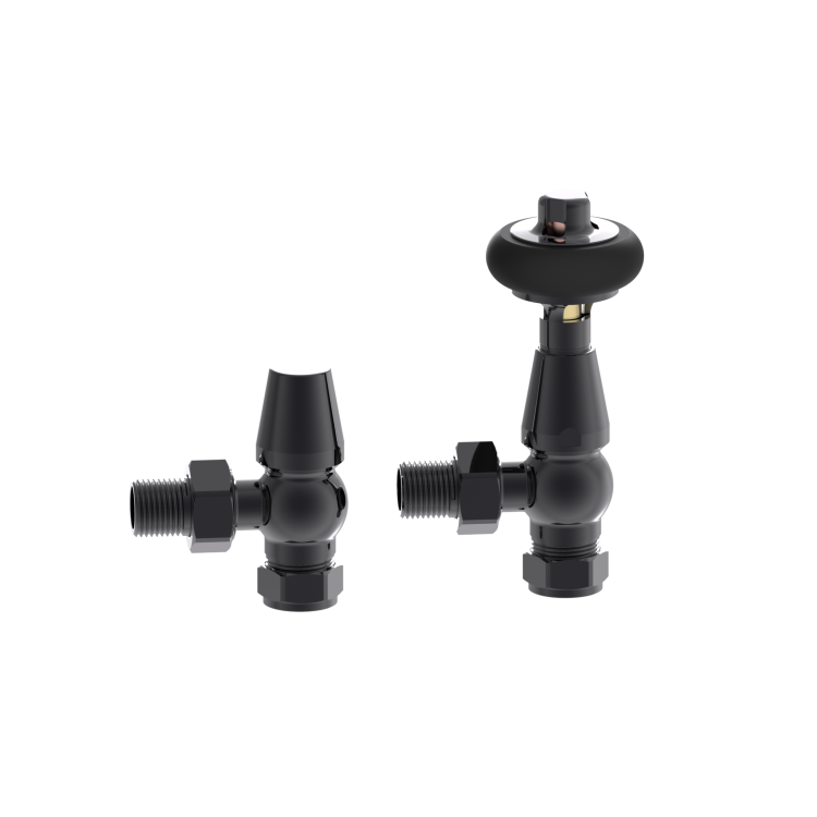 Maesta Black Nickel Traditional TRV Angled Thermostatic Radiator Valves With Lockshield