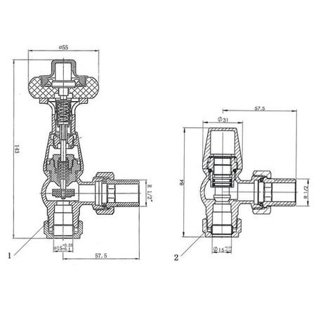 Maesta Chrome Traditional TRV Angled Thermostatic Radiator Valves With Lockshield