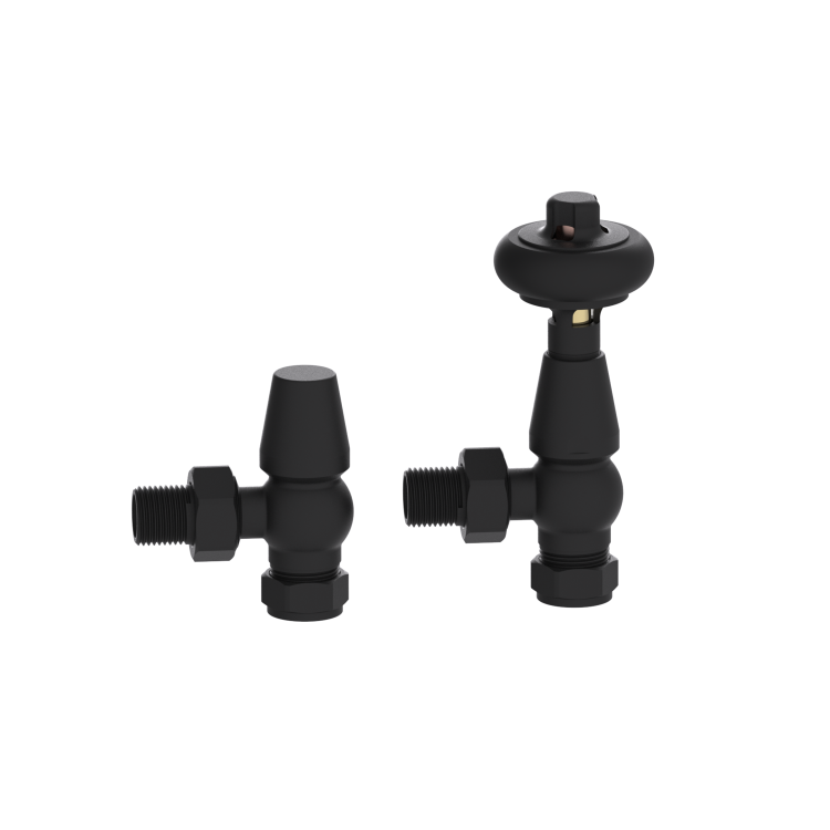 Maesta Matte Black Traditional TRV Angled Thermostatic Radiator Valves With Lockshield