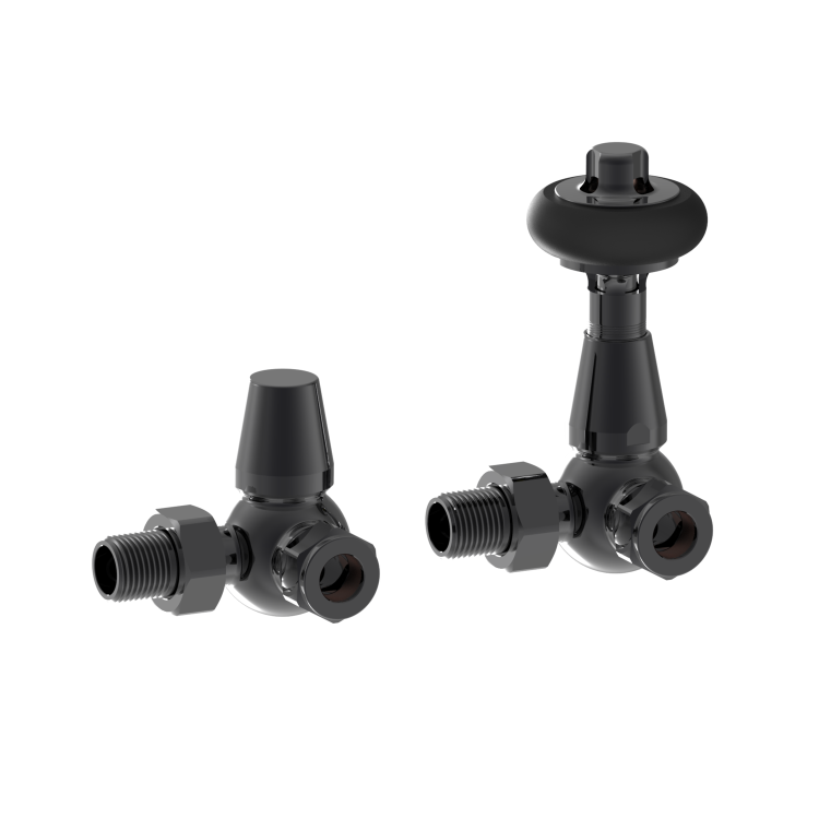 Maesta Black Nickel Traditional TRV Corner Thermostatic Radiator Valves With Lockshield