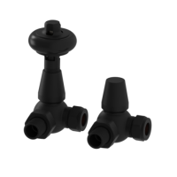 Maesta Matte Black Traditional TRV Corner Thermostatic Radiator Valves With Lockshield