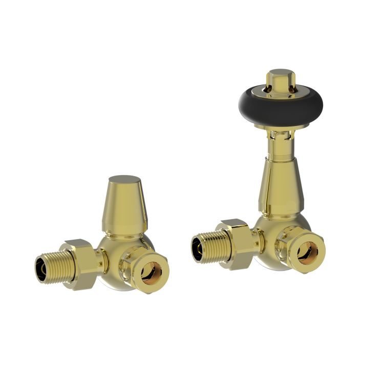 Maesta Antique Brass Traditional TRV Corner Thermostatic Radiator Valves With Lockshield