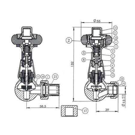 Maesta Antique Brass Traditional TRV Corner Thermostatic Radiator Valves With Lockshield