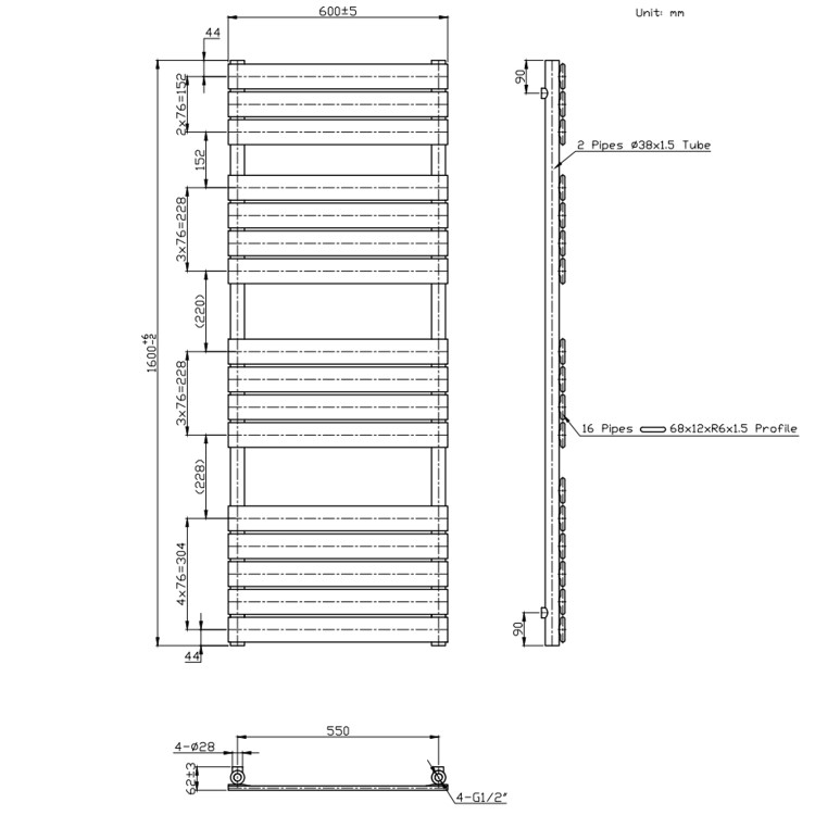 GRADE A2 - Brass Towel Radiator 1600 x 600mm - Tundra