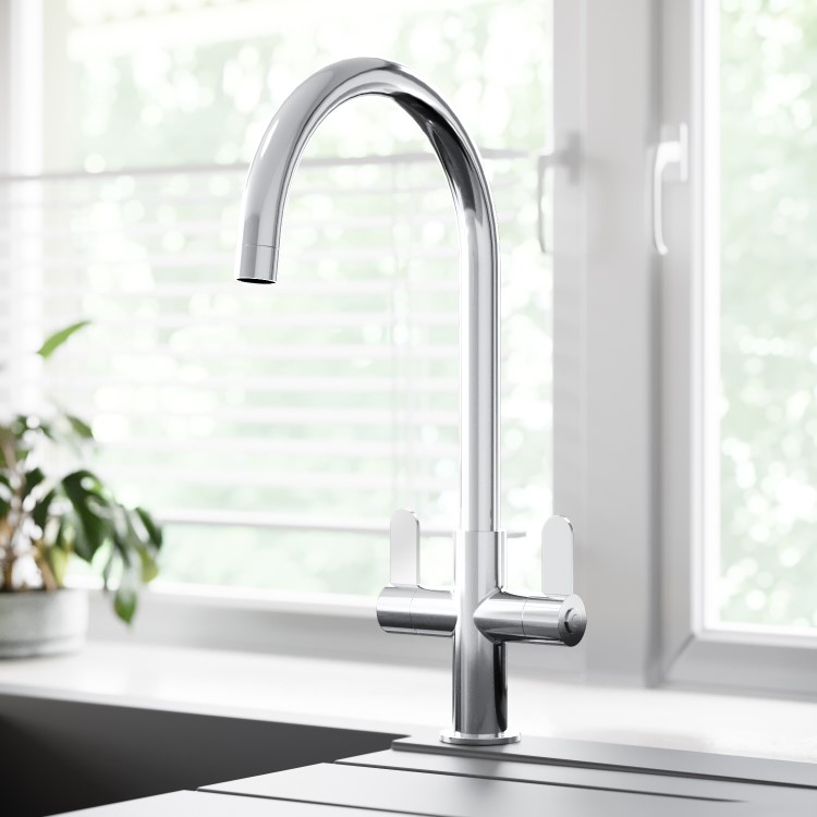 Essence Turvey Dual Lever Square Monobloc Mixer Kitchen Tap- Chrome