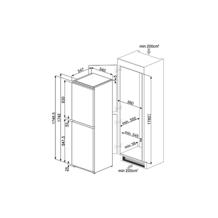 Smeg UKC3170P1 54cm Wide 50-50 Integrated Upright In-Column Fridge Freezer