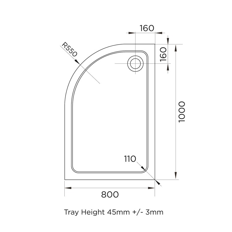 1000x800mm Left Hand Offset Quadrant Shower Tray - White Acrylic Stone Resin - Pearl