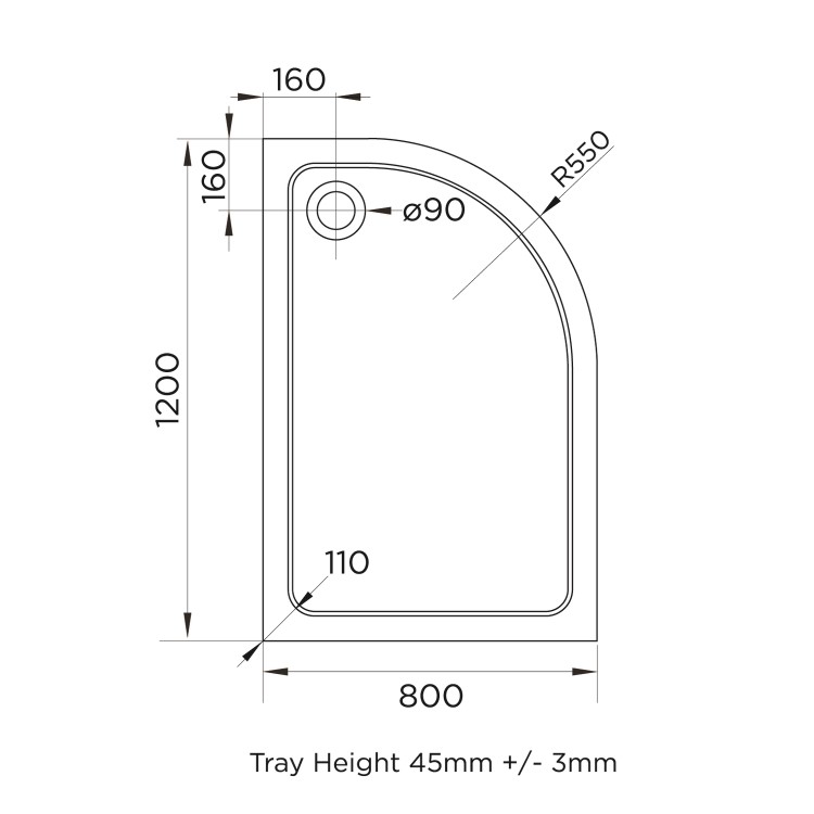 1200x800mm Right Hand Offset Quadrant Shower Tray - White Acrylic Stone Resin - Pearl