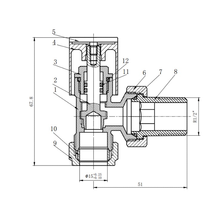 Brushed Brass Round Angled Radiator Valves - Tundra - For Pipework Which Comes From The Wall