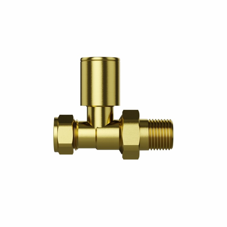 Brushed Brass Round Straight Radiator Valves - Tundra - For Pipework Which Comes From The Floor