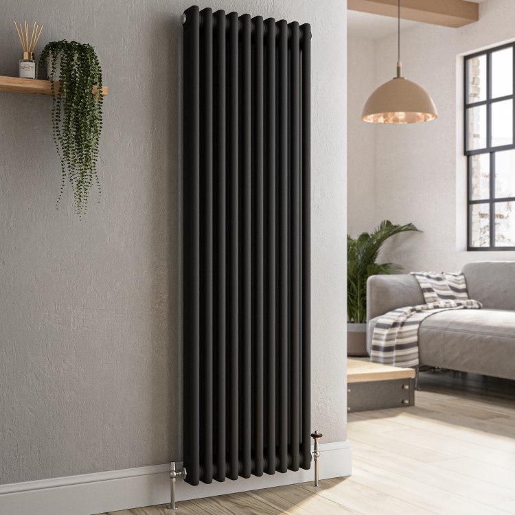 Reggio Midnight Black Vertical Double Column Traditional Radiator 1500x470mm 3715 BTU - Cast Iron Style