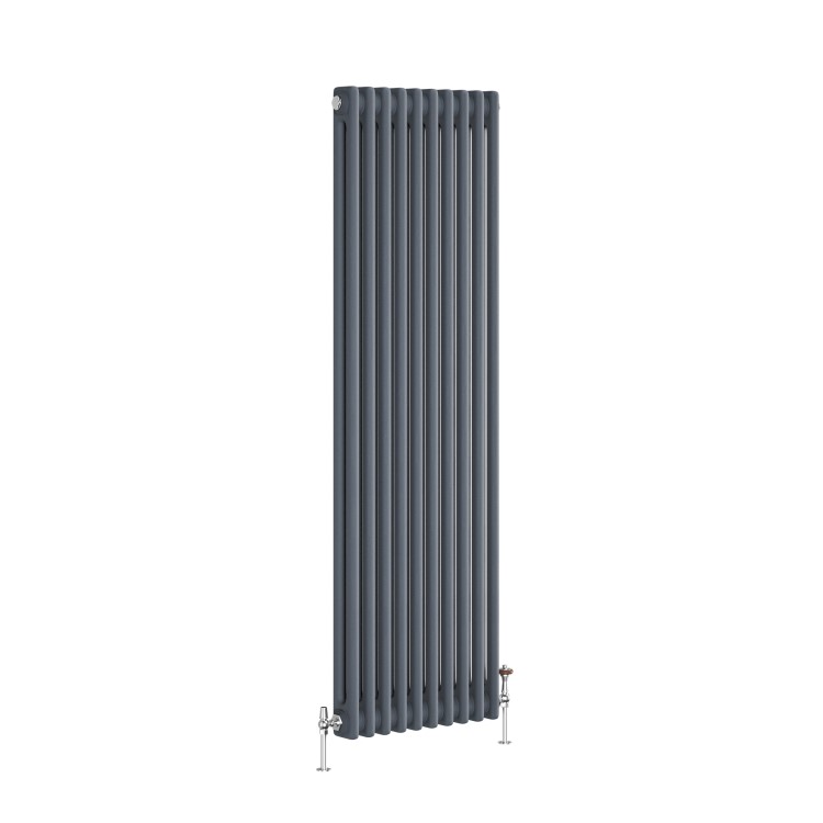 Reggio Anthracite Vertical Double Column Traditional Radiator 1500x470mm 3715 BTU - Cast Iron Style