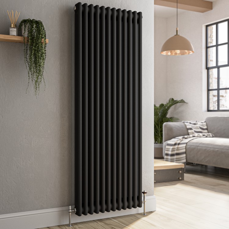 Reggio Midnight Black Vertical Double Column Traditional Radiator 1500x560mm 4458 BTU - Cast Iron Style