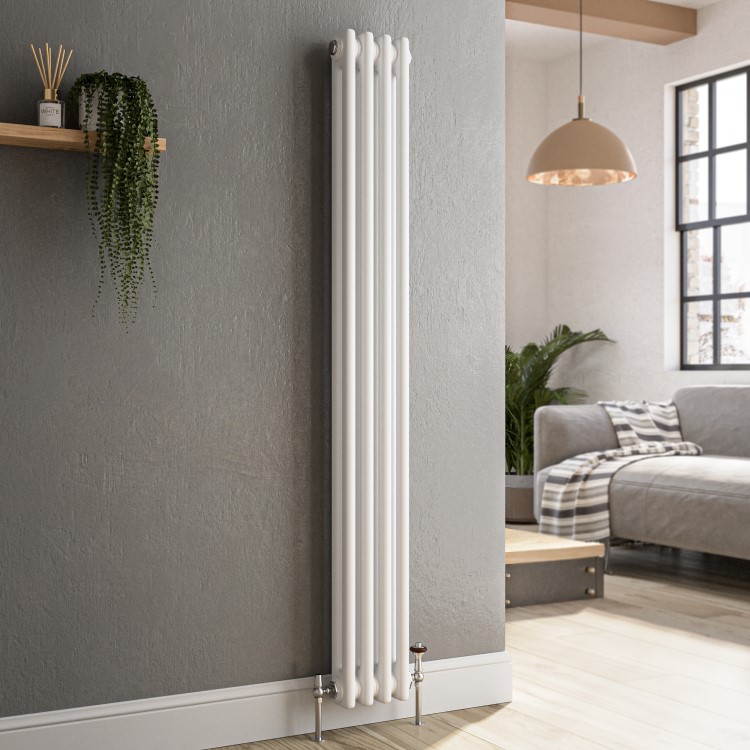 Reggio White Vertical Double Column Traditional Radiator 1500x200mm 1486 BTU - Cast Iron Style