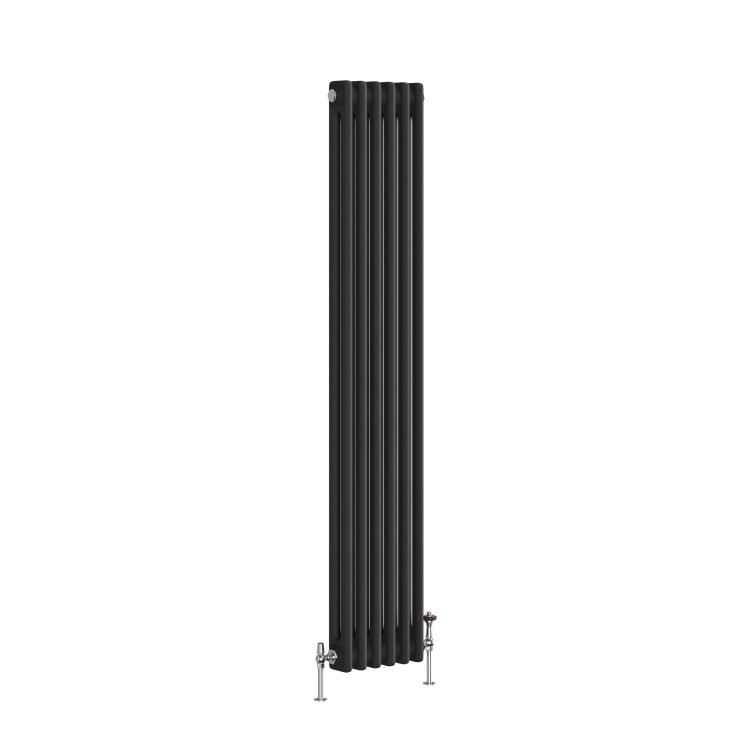 Reggio Midnight Black Vertical Double Column Traditional Radiator 1500x290mm 2229 BTU - Cast Iron Style