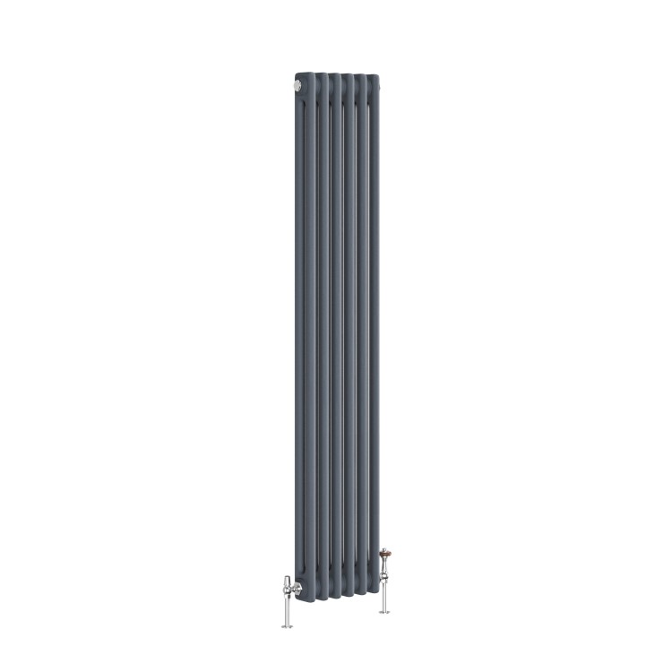 Reggio Anthracite Vertical Double Column Traditional Radiator 1500x290mm 2229 BTU - Cast Iron Style